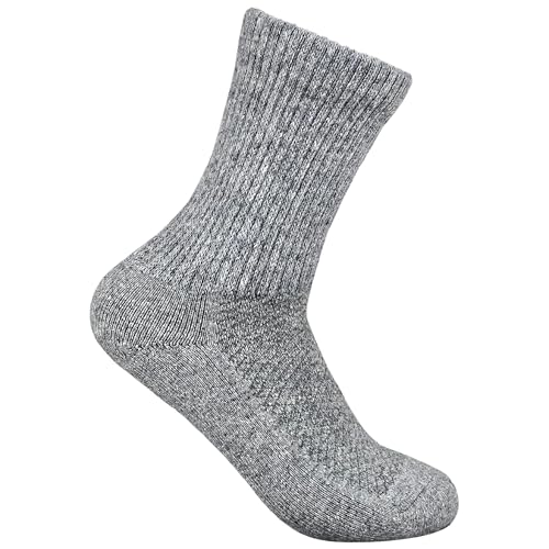92% Merino Wool Socks Crew Cozy Heavyweight Hiking Travel Outdoor Super- Soft Socks, 100% Made in Mongolia Medium, Light Gray3