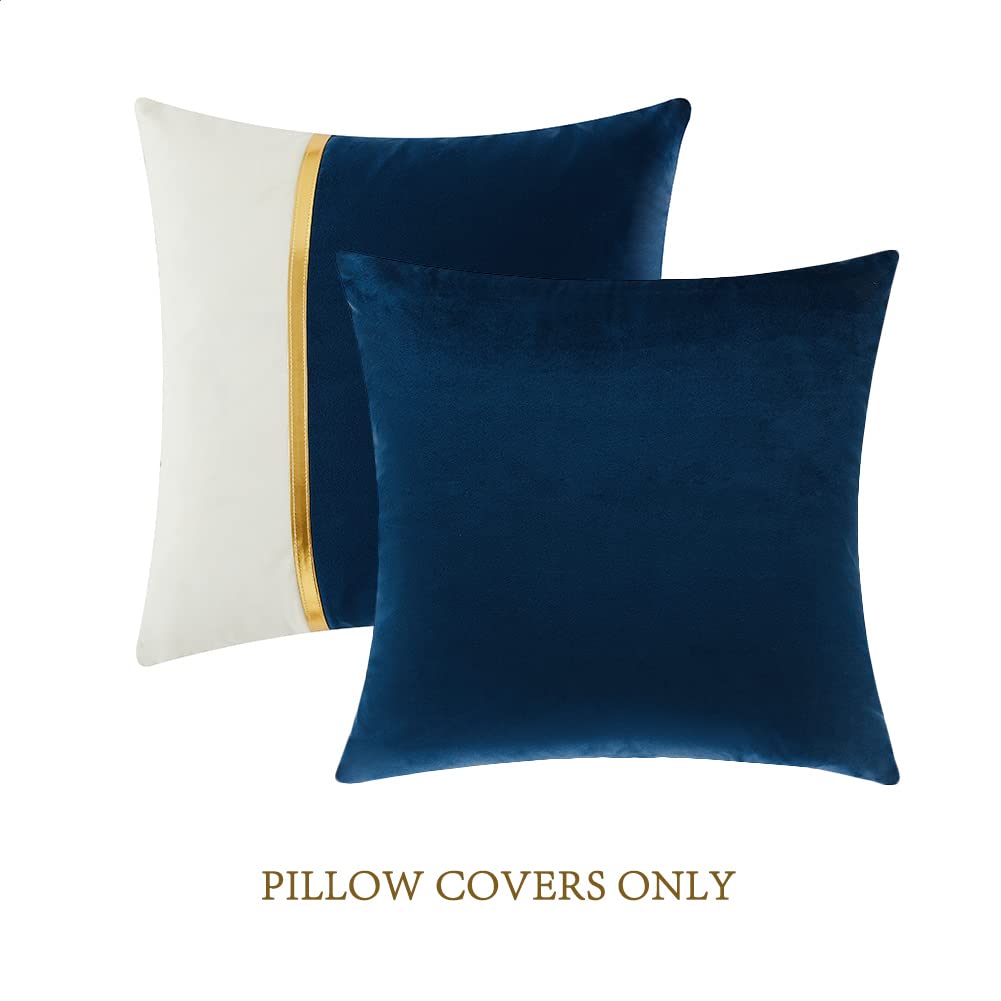 ベルベット装飾枕カバー2枚 ネイビーブルー18x18インチ/45x 45