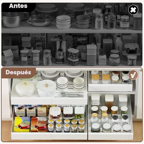 Miniatura 8 de Ihomife 2 Piezas Cajon Telescopico Cocina, Cajones Extraibles Para Cocina Blanco, 2 Piezas