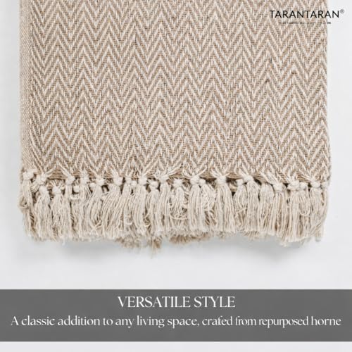 Image of Tarantaran All Season Cotton Weaved Throw Blanket for Bed /Sofa 50x70 INCHES (Beige)