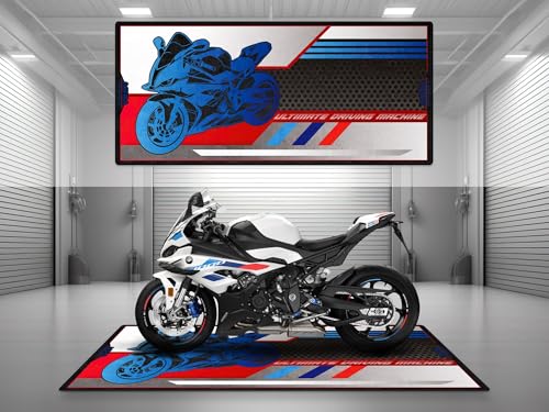 wibeart Alfombrilla de estacionamiento MPM para Motocicleta S1000RR, Lavable, Antideslizante, Resistente al Agua y al Aceite, par | Blanco Claro - M Motorsport - Talla 2: 102 x 47/260 x 120 cm