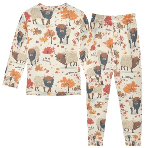 senya Highland Cattle Tree P Pajamas Set Long Sleeve Soft Cotton Sleepwear 2 Piece2