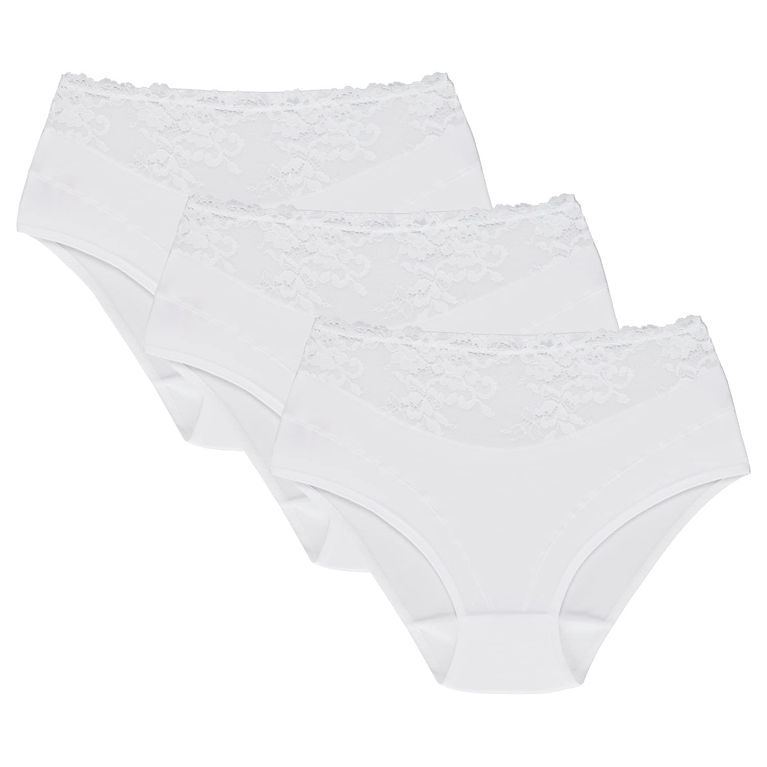 Wolbar Women's (3-Pack) White Briefs With Lace Wb415 3-Pack, White,L