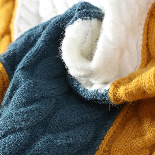 Cambkatl Men's Patchwork Cable Knit Pullover Sweaters Stylish Colorblock Turtleneck Long Sleeve Casual Jumper Tops3