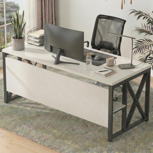 Image of TEKAVO Burako Executive Workstation Table for Home & Office | Office Table for Office Work | 160 cm Long Table and 80 cm Depth with Bottom Storage Shelf - DIY