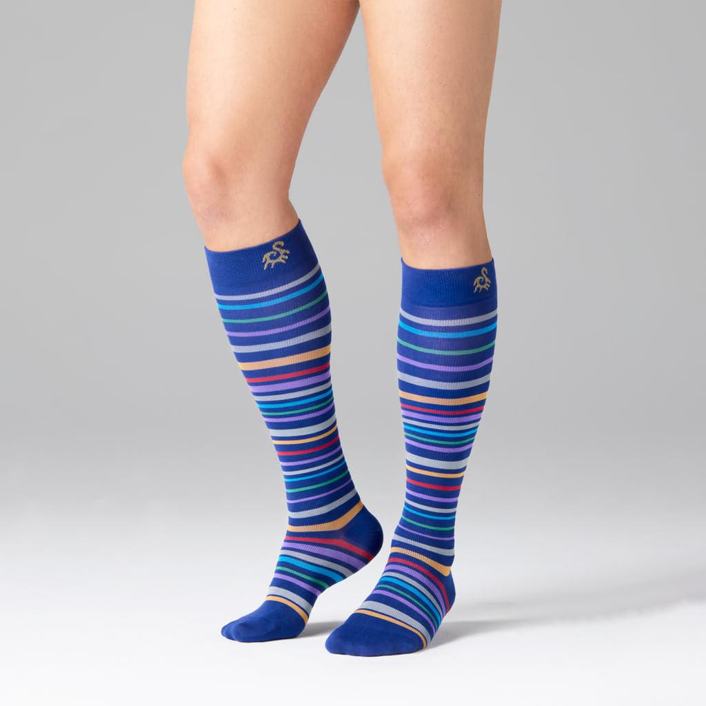 SOLIDEA Gambaletti STRIPE GAME ARIES, Colore BLU CINA, Calze a compressione graduata 15/21 mmHg Art. 0637A0