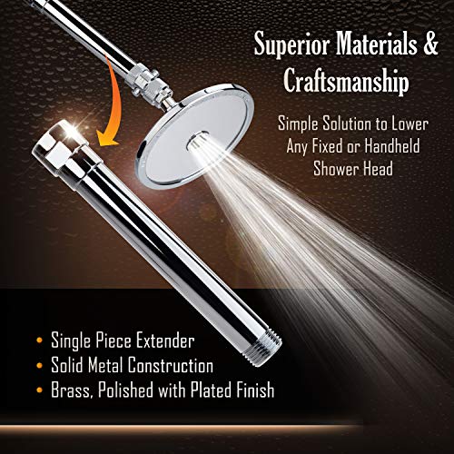 The E-Z REACH Solid Metal Shower Arm Extension, Shower Head Extender, Shower Extension Arm, Lowers Existing Shower Head/Handheld Shower Unit, Available Exclusively from High Sierra Showerheads- Chrome