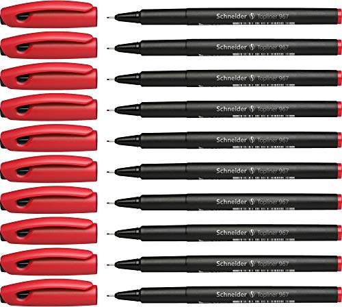 Schneider Topliner 967 Fineliner Pen - Red (Pack of 10)