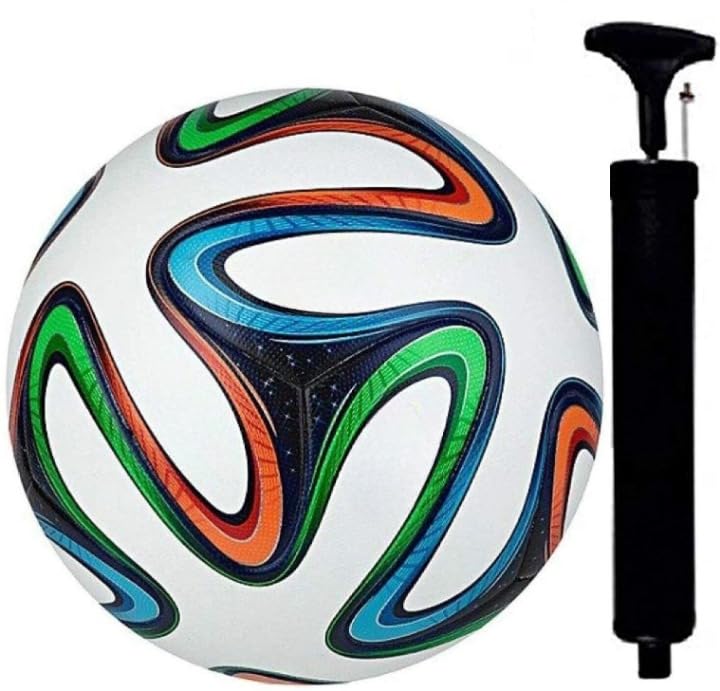 Football Size 5 with Air Pump | Hand Stitched PVC Soccer Ball for Training, Match Practice & Outdoor Play | Standard Size Football for Kids & Adults | Sports Ball Pack of 1-image-33