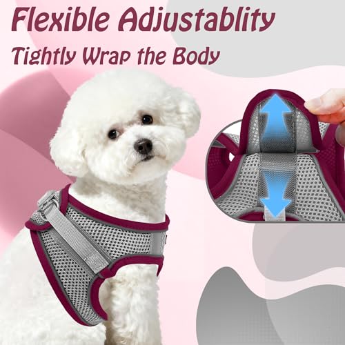 Image of AIITLE Escape Proof Dog Harness - Xmas Step in Adjustable Dog Harness No Choke Over with Breathable Mesh and Quick-Release Buckle - Outdoor Walking, Training for Medium Dogs Burgundy XL
