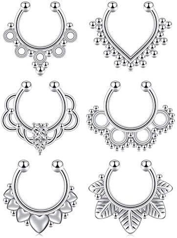 VCMART Fake Nose Septum Ring Non Pierced Nose Clip On Stainless Steel Faux Nose Piercing Jewellery