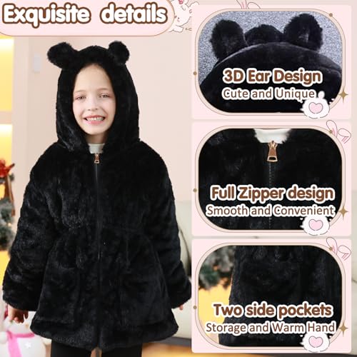 Image of UVIPC Toddler Girls Winter Coat Fleece Jacket Overcoat Kids Faux Fur Hooded Outwear Clothes Warm Thicken 1-8 Years