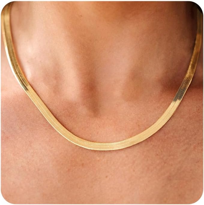 Gold Necklace for Women-14K Plated/S925 sterling silver Snake Chain Necklace Dainty Simple Chunky Herringbone Necklace Gold Choker Necklaces Jewelry for Women Mothers Day Gifts for Mom