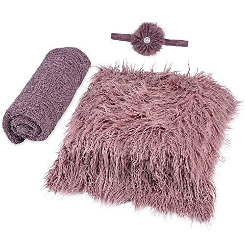 Kapmore 3PCS Baby Photo Prop Fashion Newborn Swaddle Wrap with Photography Mat Headband