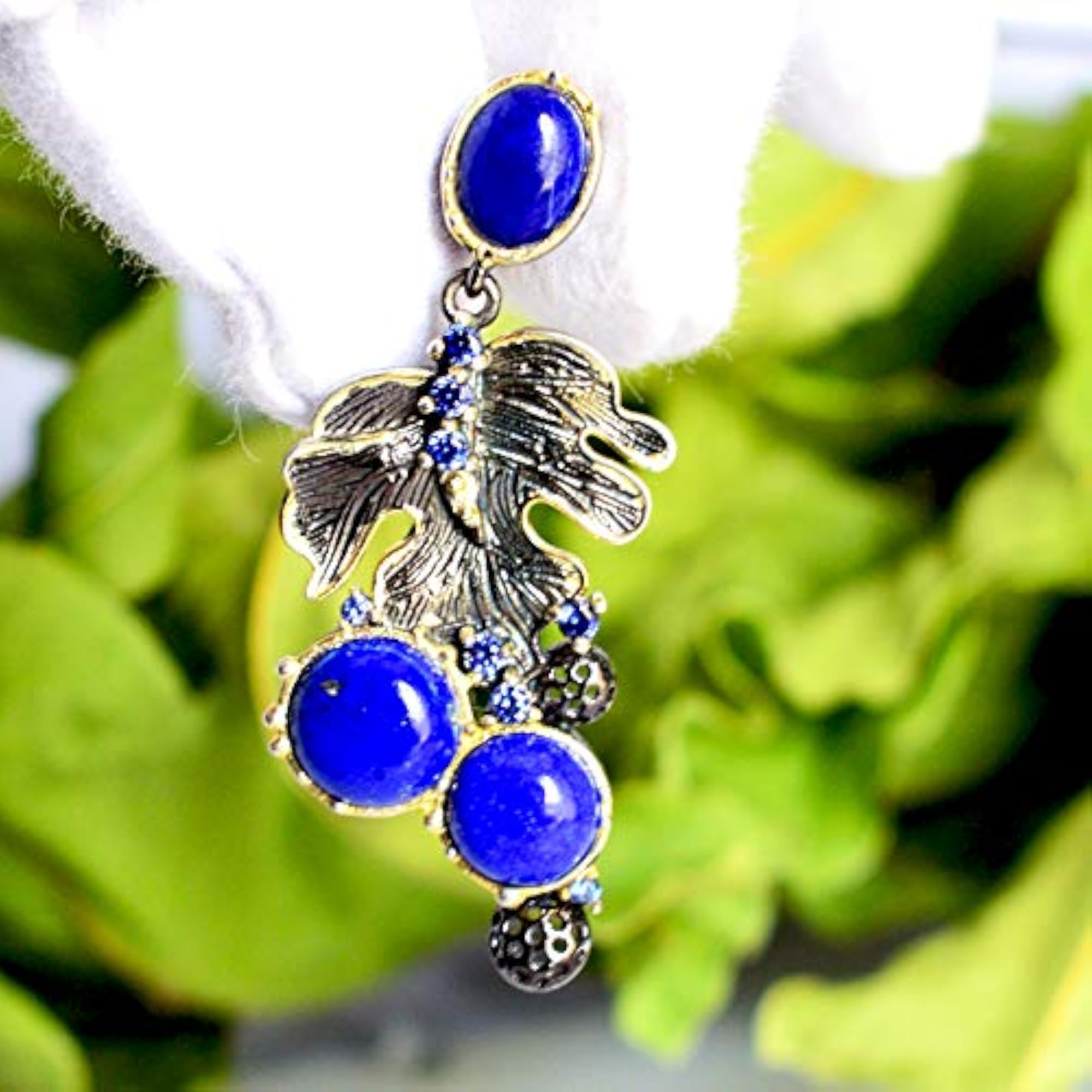 Women's Lapis Lazuli 925 Sterling Silver Black Rhodium Pendant