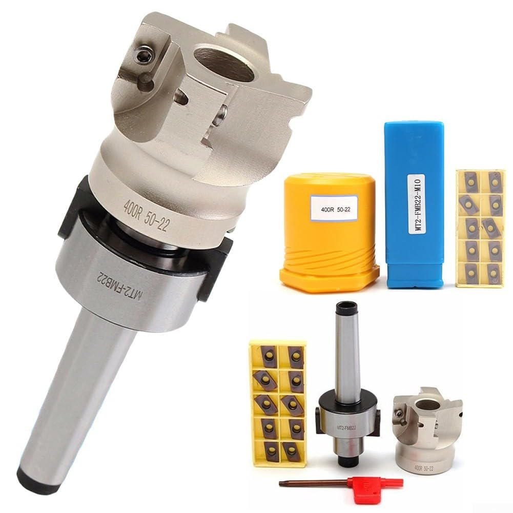 Eawfgtuw Planfräser-Set – 400R 50 mm Planschneidemaschine MT2 für M10 Halterung, 10 Stück AMPT1604 Einsatz und Schraubenschlüssel zum Schneiden von Blechen