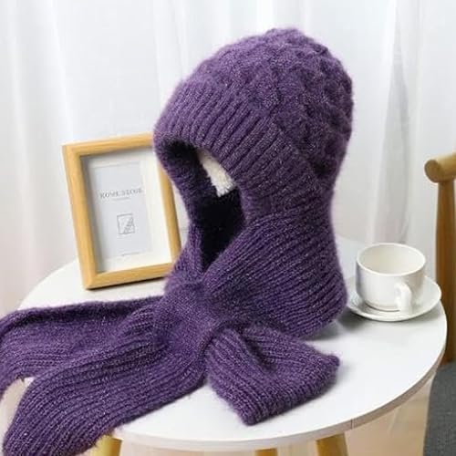 Friendlyk Winter Versatile Knitted Hooded Scarf for Women, Integrated Ear Protection Windproof Cap Scarf Hat for Women4