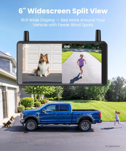 Image of AUTO-VOX 2 Solar Wireless Backup Cameras: 6 inch Split Screen for Wider View