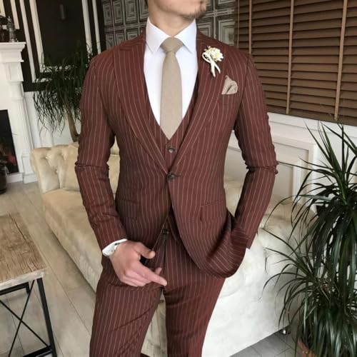 Formal Stripe Suits for Men 3 Piece Slim Fit Single Breasted Pinstripe Blazer Vest Pants Set for Wedding Prom Business3