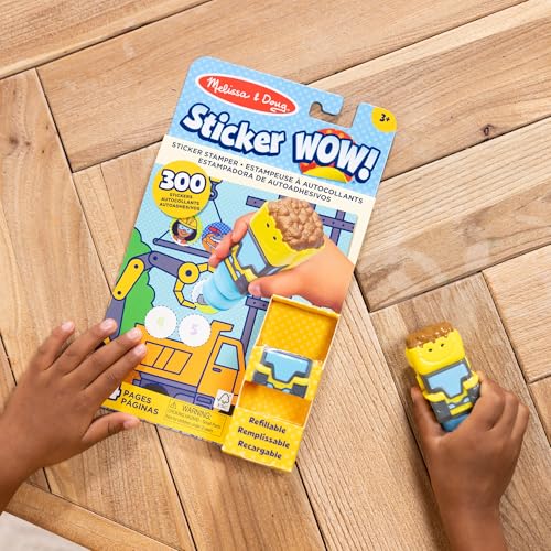 Image of Melissa & Doug Sticker Wow! 24-Page Activity Pad and Sticker Stamper, 300 Stickers, Arts and Crafts Fidget Toy Collectible Character - Bulldozer - for Kids Ages 3+ - FSC Certified