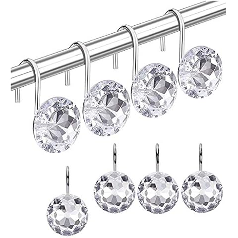 Zhuatek 12PCS Crystal Shower Curtain Hooks Cover