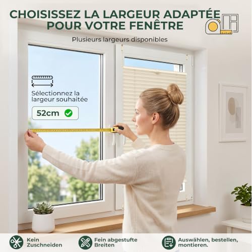 Allesin Plissee ohne Bohren Plissees Klemmfix Beige 55x160cm(BxH), Plisseerollo Faltrollo mit Klemmträger… – Ansicht 3
