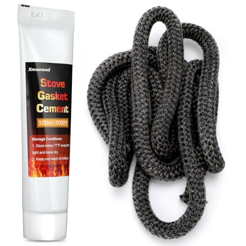 Xmasneed Wood Stove Gasket Kit, 5/8'' Wood Stove Door Gasket, Graphite Impregnated Fiberglass Wood Stove Rope Gasket, High Temperature Resistant, Wood Stove Parts Accessories with Glue,98 inch Long
