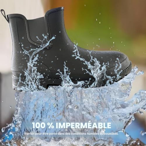 Rouhuhura Bottes en Caoutchouc pour Homme - Imperméables à l'eau Courtes Bottes de Pluie Homme Bottes Caoutchouc Antidérapantes Chaussures de Travail Chaussures de Jardin Botte Jardin (EU 41) – vue 5