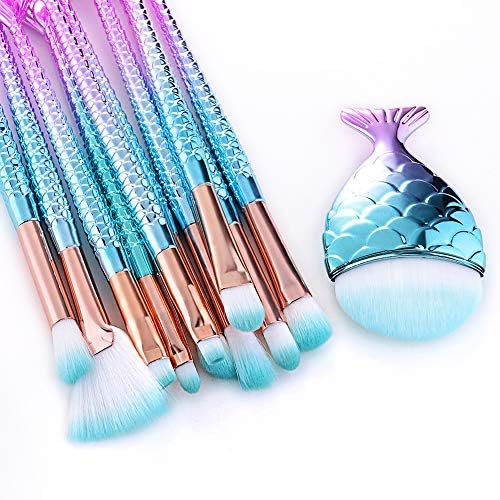 The Original Mermaid Makeup Brush Set, New 2019 Design, 11 Pcs, Travel Bag Included