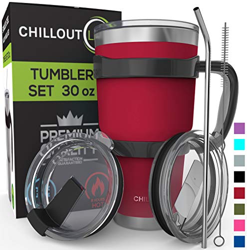 Stainless Steel Travel Mug with Handle 30oz - 6 Piece Set. Tumbler