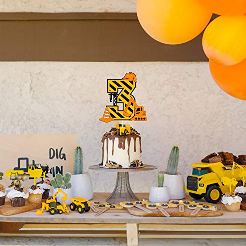 Ohiviaaa Construction 3Rd Birthday Cake Topper For Kids Boy Girl Truck Excavator Forklift Dump Bulldozer Road Roller Engineering Themed Three Year Old Happy Birthday Party Supplies #TOP6