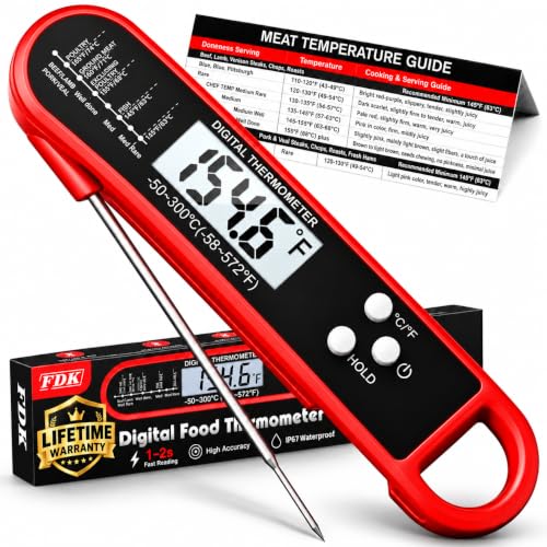 FDK 1-2S Instant Read Meat Thermometer Digital, High Accuracy&Strong Magnet | IP67 Waterproof, Pre-Calibrated, Professional Kitchen Gadgets for Cooking, Food, Grilling, BBQ, Turkey, Steak, Men/Dad's Gift
