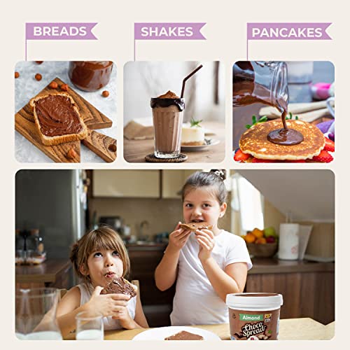 Image of Pure Temptation Chocolate Spread with Cocoa | Milk Chocolate Cream for Bread, Smoothies, Fudge, Cakes, Choco Shakes, Sandwiches, Roti, Fruits & Perfect for Breakfast | 100% Vegetarian, Protein-Rich | Pack of 1 - 1 Kg (Almond)