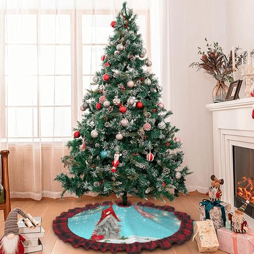 Jupe de sapin de Noël décoration ferme rustique brodée à pompons blancs - 7