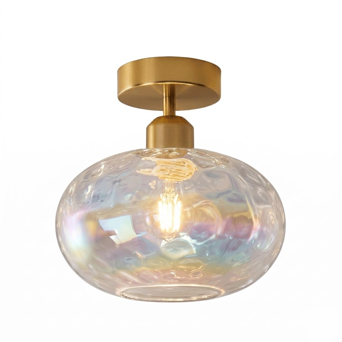 Plafonnier en verre irisé Art déco et lampe encastrée rétro pour entrée