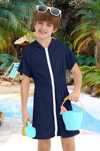 Image of BesserBay Girls Swim Cover Up Beach Bathing Suit Coverups for Swimwear Zip-Up Terry Cloth Robes with Sunglasses 6-14 Years