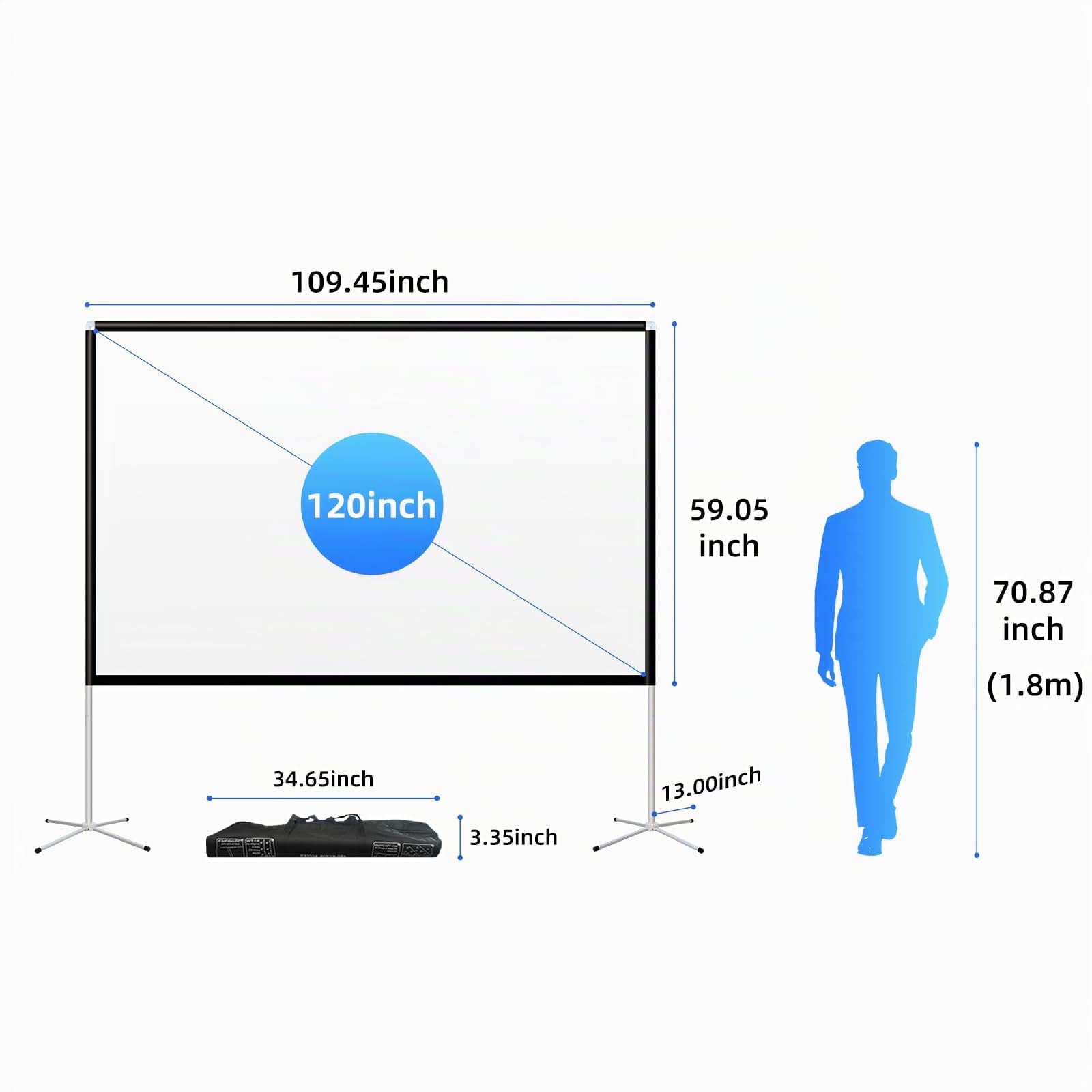 Écran de Projection Portable d'extérieur : écran de Projection Pliable de 120 Pouces avec Pieds de Support et Sac de Transport pour fête de Camping