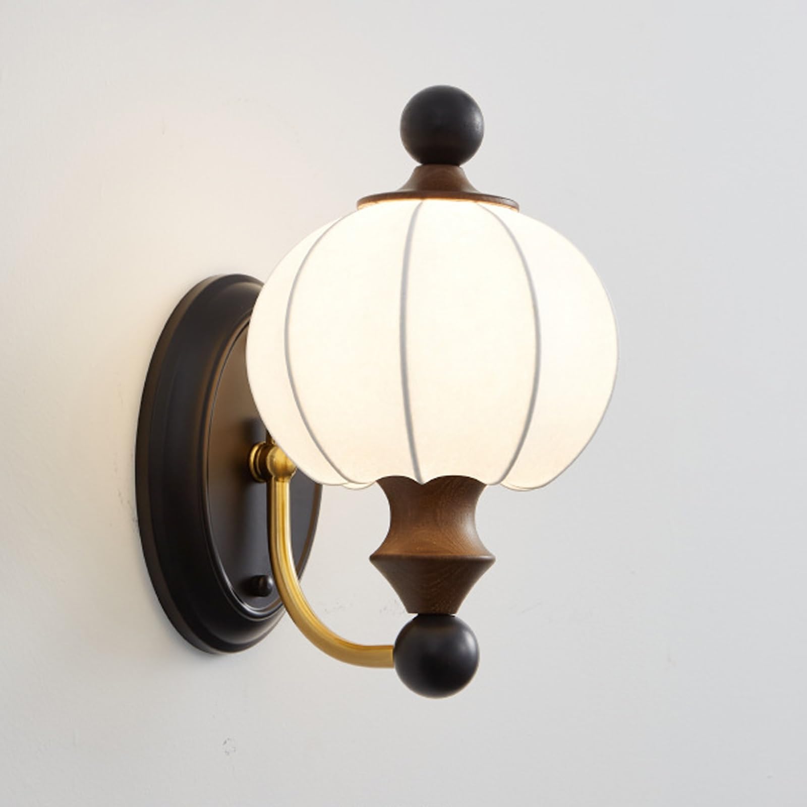 SXWNBIFH Retro Wall Lamps for Bedroom, Fabric Sconces Wall Light Fixture with Wooden Accessories, Vintage Silk Wall Mounted Lamps for Living Room Hallway Kitchen E27 Lighting Fixtures