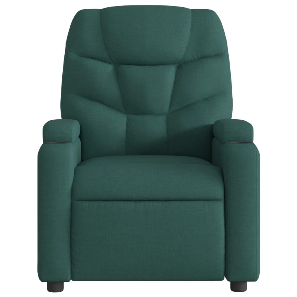 Relaxsessel Dunkelgrün mit manueller Liegefunktion, 74x89x100 cm, Stoffbezug, Getränkehalter und Seitentasche, Robustes Metall-Holz-Gestell für Wohnzimmer und Home-Cinema