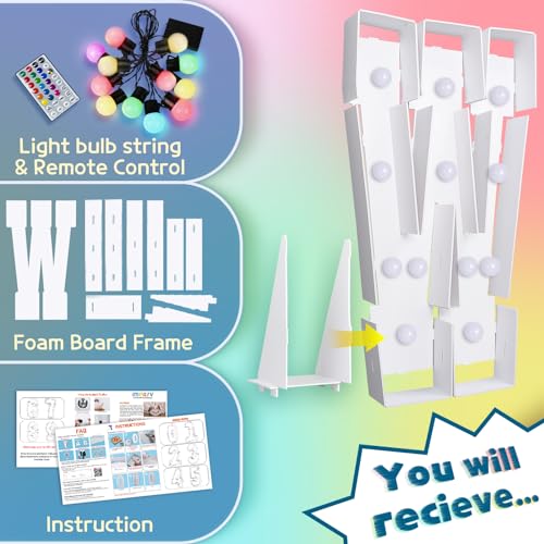 Image of Imprsv Colorful Marquee Letters 4 Feet Tall, Large Light up Letters W | RGB with Remote, Birthday Party Decorations Anniversary Wedding Decorations Assembly Required 28 Pcs Accessory Set