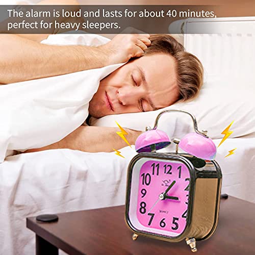 Square Loud Alarm Clock For Heavy Sleepers,Non-Ticking Silent,Night Backlight,Battery Operated,Twin Bell Basic Clock For Wake-Up (Pink) #TOP3