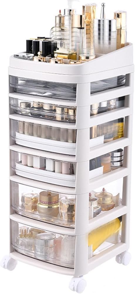Armoire de rangement maquillage plastique transparent à roulettes