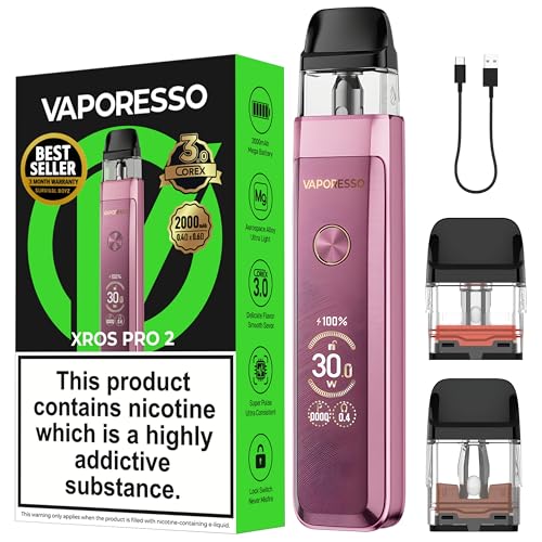 Vaporesso Xros Pro 2 Vape Kit [Moonlit Pink] - Available in 7 colours - 2A Fast Charge in 30 mins 2000mAh Battery 30W Output 0.96 TFT - Compatible with all Vaporesso Xros Pod - No Nicotine