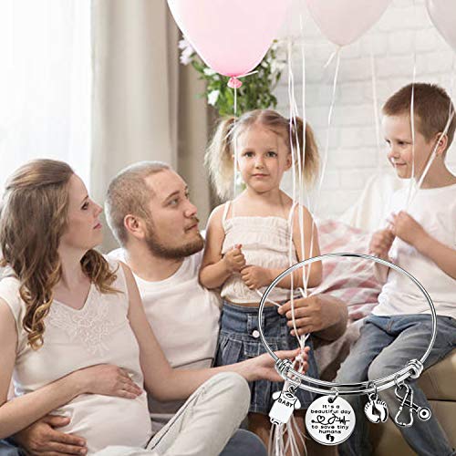 CHOORO NICU Nurse Bangle Bracelet Gifts Midwife Jewelry Baby Footprints Stethoscope Bracelet NICU Nurse Jewelry Pediatric Nurse Gift (tiny humans bracelet) - Image 5