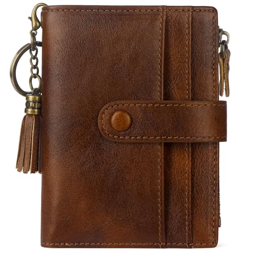 Image of Leather Wallet Women,RFID Blocking Small Wallets for Women Compact Bifold Slim Wallet Card Holder With Zipper Coin Pocket darkbrown