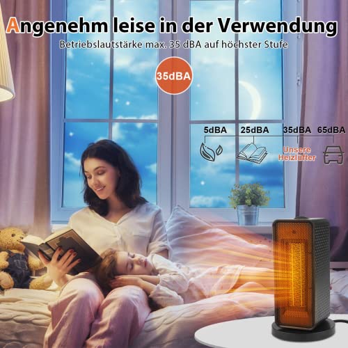 Keramische ventilatorkachel, 1200 W/600 W, met 2 standen, 90 graden oscillerende elektrische verwarming met oververhittings- en kantelbeveiliging, voor badkamer, woonkamer, kantoor, terras - Afbeelding 7