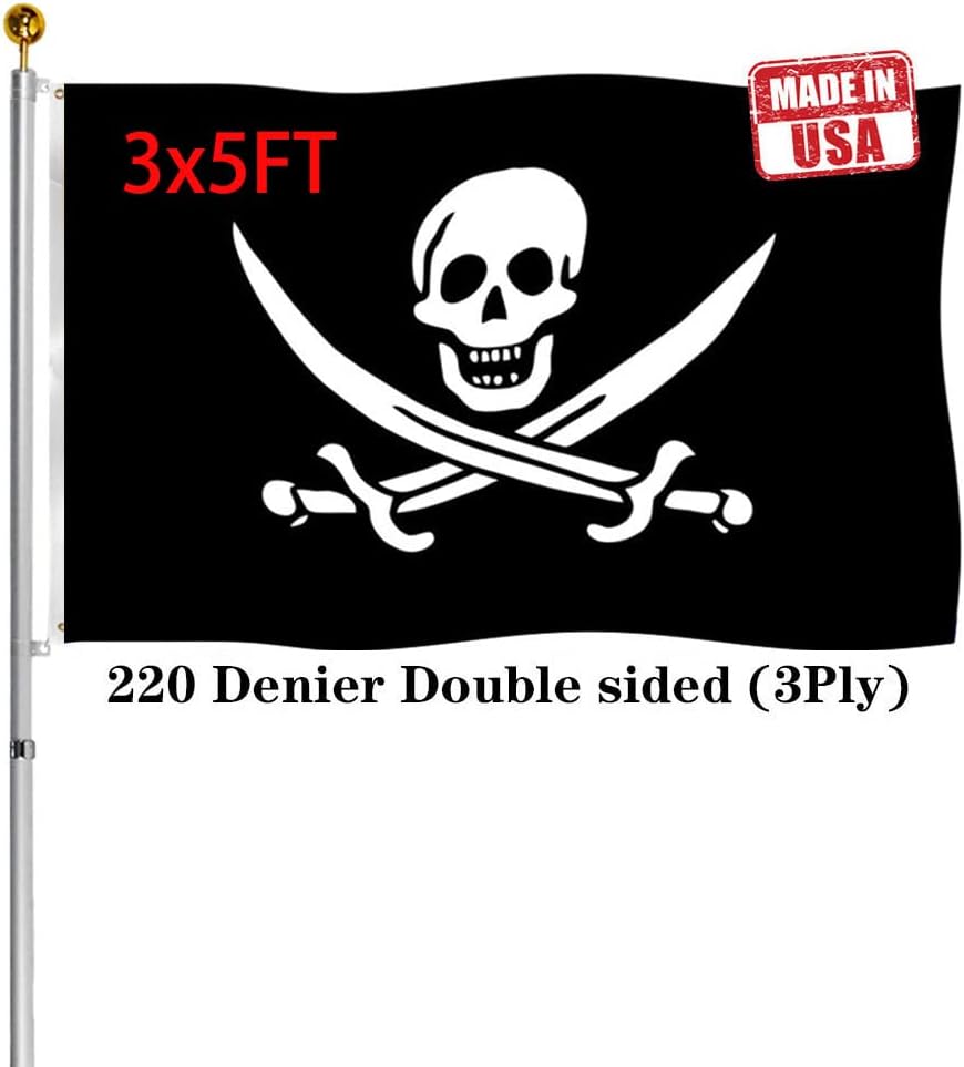 Double Sided Jolly Roger Flag 4x6 FT Outdoor- UV Fade Resistant 3Ply Pirate Flags Canvas Header with 2 Brass Grommets Easy to Rising