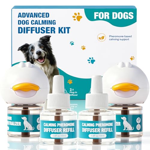 STUHAND Dog Calming Diffuser Calming Pheromones Diffuser Starter Kit for Anxiety Relief Reduce Barking Aggression Stress with 2 Plug-in + 4 Refill