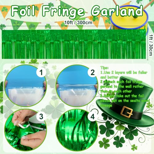 Image of 4 Pack 39 Feet Glitter Green Parade Float Decorations for Trailer Car, Glitter Foil Fringe Tinsel Streamers Banner Garland for Graduation Weeding St. Patrick's Homecoming Birthday Party(Glitter-Green)