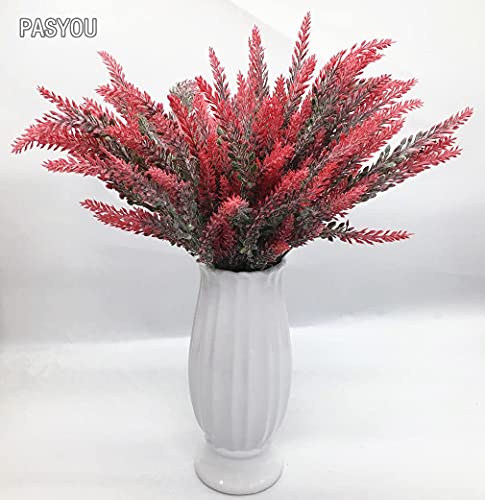 Pasyou 6Pcs Artificial Lavender, Plastic Flowers Plants Faux Simulation Wedding Indoor Outdoor Bridal Bouquet Home Garden Office Kitchen Bathroom Balcony Wedding Arrangement Decoration Red #TOP5